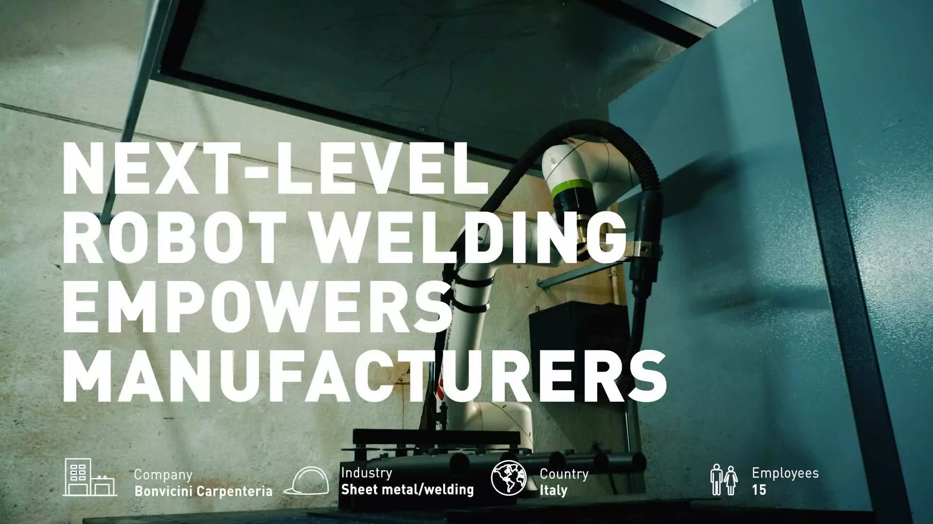 Success story about successful implementation of FANUC welding robots at the Italian company Bonvicini Carpenteria S.r.l.. Bonvicini S.r.l, a contract welding specialist, has invested in new industrial robot technology to meet customer demands for increased flexibility. In addition to their long-standing use of FANUC robots and with the help of system integrator company TECNOROBOT they have introduced their first collaborative robot, a FANUC CRX-10iA/L, which was up and running in 1 hour.